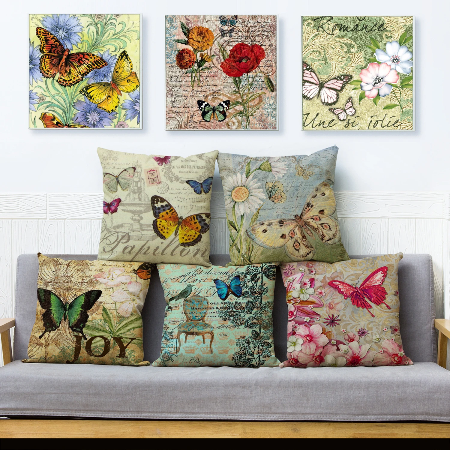 Vintage Europe Style Butterfly Pillow Case Decor Old Poster 
