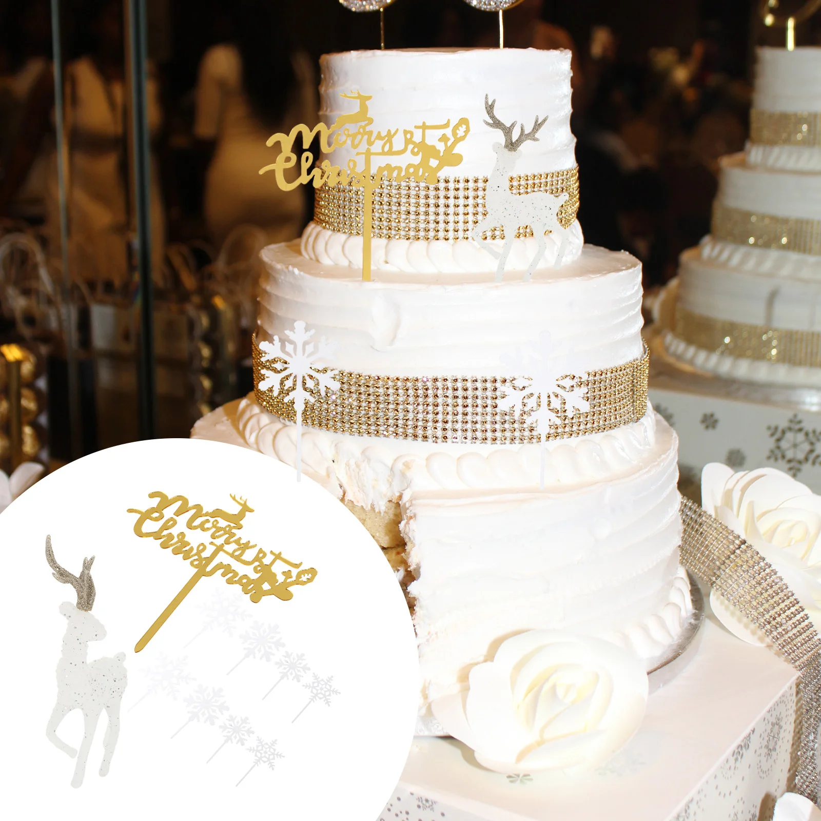 

Christmasparty Decorations Picks Decors Cupcake Reindeer Birthday Acrylic Snowflake Insert Hristmas Dessert Claus Santa Decor