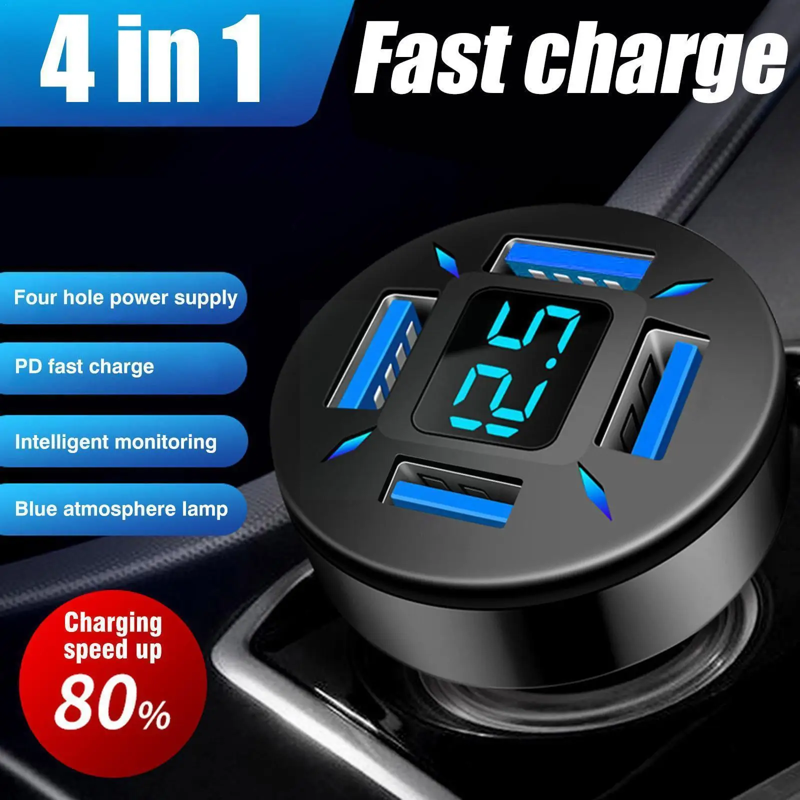 

4 Ports Usb Car Charger Fast Charging Pd Quick Charge 3.0 Usb C Car Phone Charger Adapter For 13 12 N E6r1