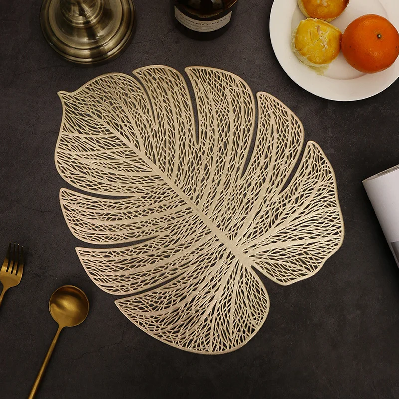 

Bronzing Simulation Leaves Hollow Turtle Back Leaf Design Pvc Heat Insulation Placemat New Party Dinner Placemat Coaster Table