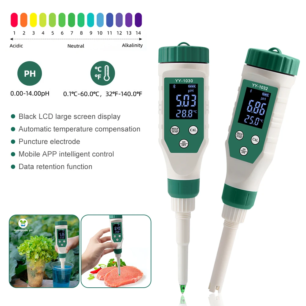 

Digital LCD Food PH Meter 0.00~14.00 PH High Accuracy Sensor Smart Temp Acidity Tester For Brewing Fruit Cheese Meat Canning