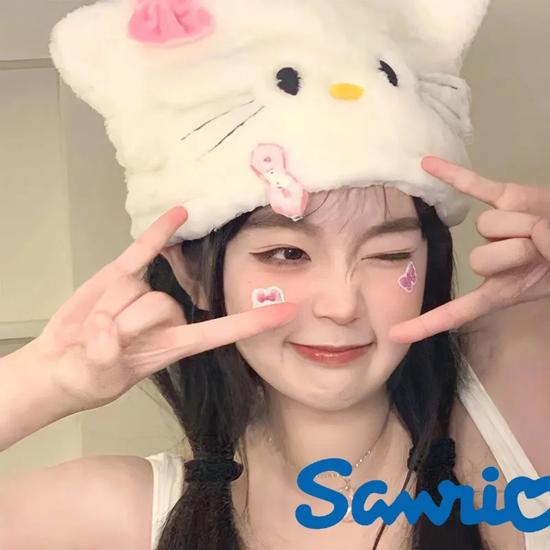 

Kawaii Hello Kitty Hat Cute Sweet Beauty Warm Women Beanies Windproof Cap Autumn Winter Thicken Cap Student Girls Plush Gifts