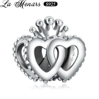 la menars fashion fine jewelry charms 925 sterling silver sweet heart of crown beads for women silver jewelry gift