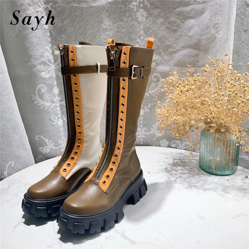 

Lady Fashion Pu Leather Mid Calf Boots Thick Heel Punk Rock Boots Shoes Women Martin Boots