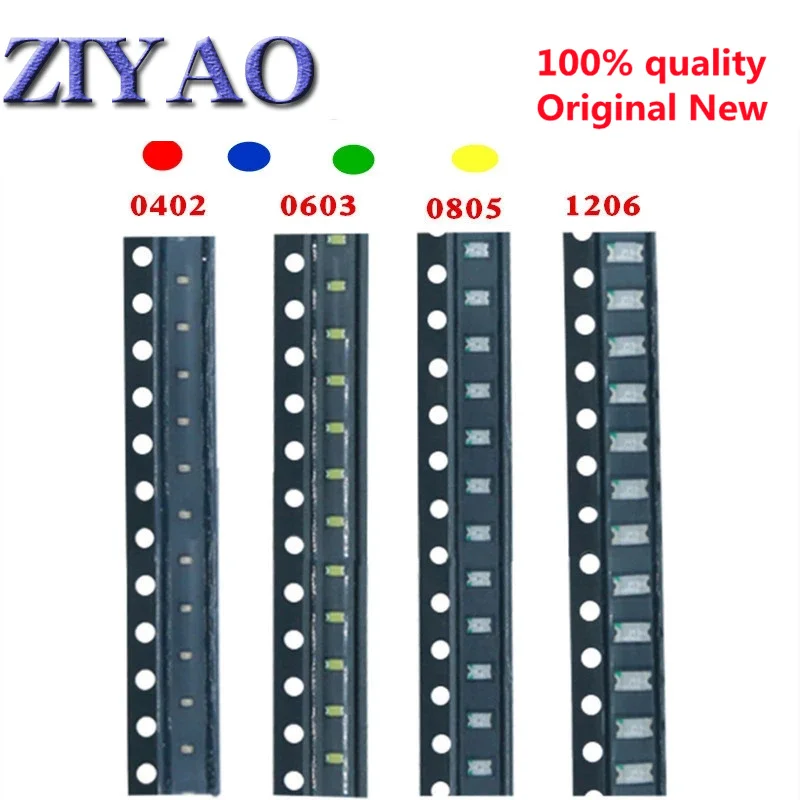 100 шт. 0402 0603 0805 smd светодиоды красный желтый зеленый белый синий оранжевый
