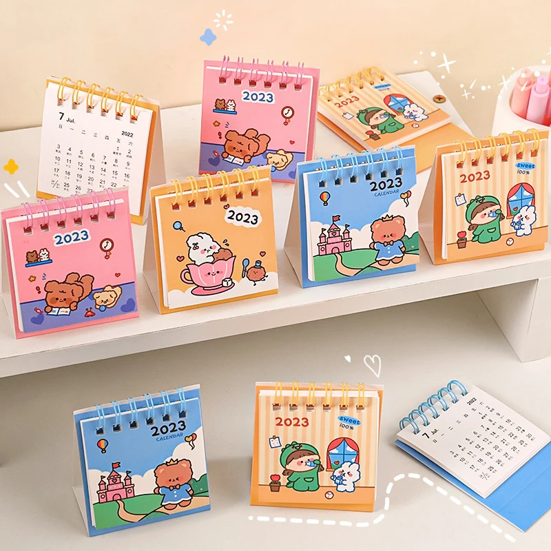 

2023 Simple Ins MIni Desk Calendar Cute Rabbit Dog Standing Calendar Daily Scheduler Table Planner Yearly Agenda Organizer