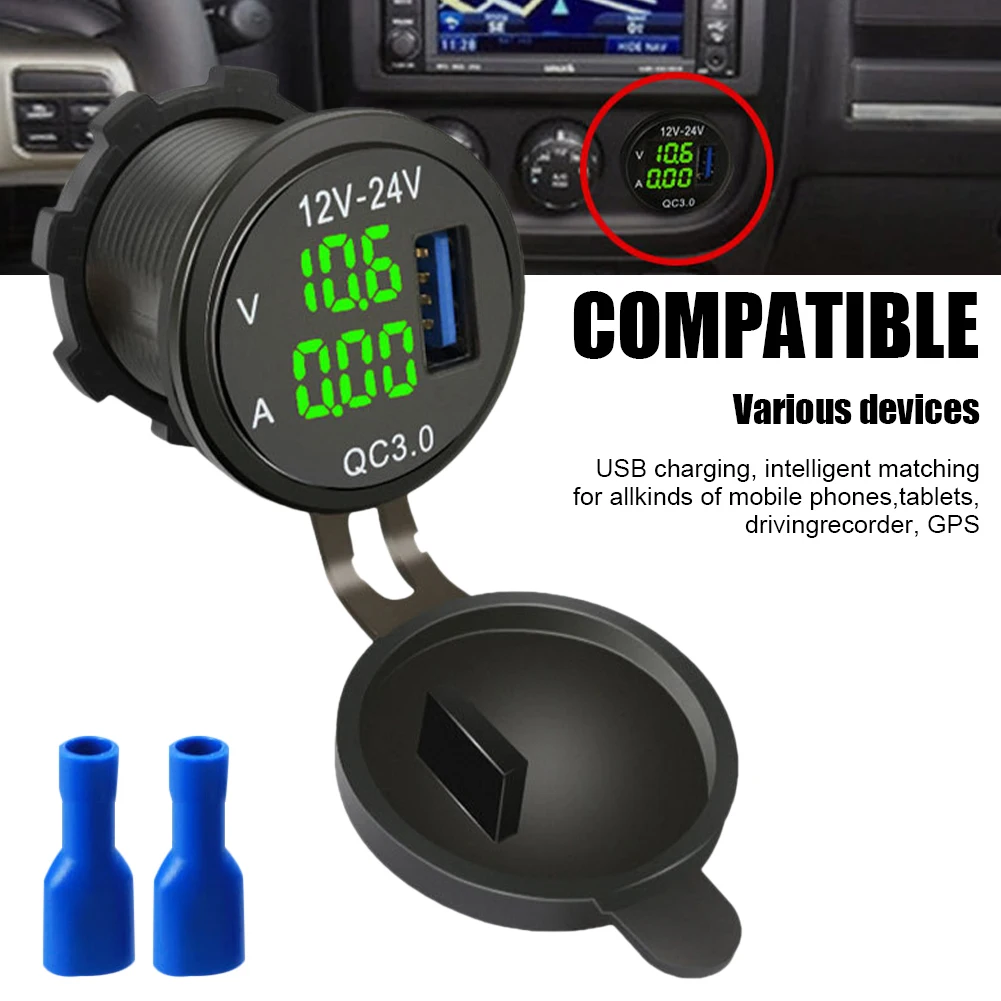 

Universal Car Charger Adapter 12-24V Single USB Fast Charging with Voltmeter Ammeter Backlit Car Fast Charger for Phones Tablets