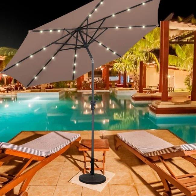 

10 Feet Patio Solar Umbrella with Crank and LED Lights