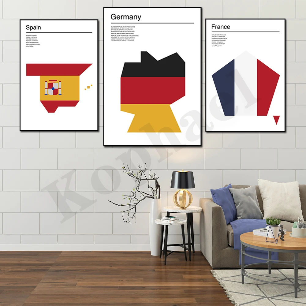 

Poland Germany Spain Japan France United States of America Minimalist Geometric Map Home Wall Decor Art Poster