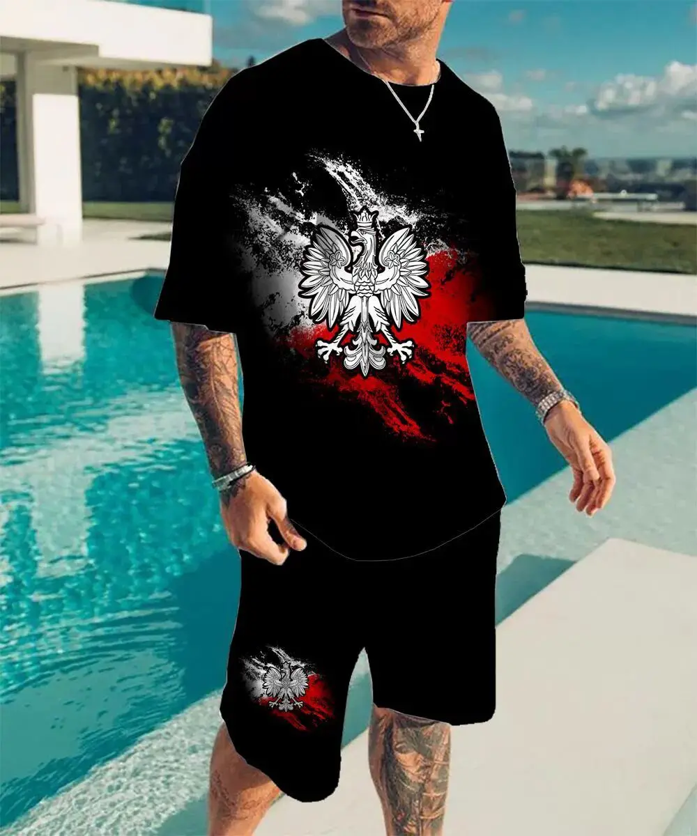 Men's Clothes Fashion Casual Two-Piece Sets Oversized O Neck Summer  3D Print Tracksuits Men Suit Animal Eagle Pattern T-Shirt