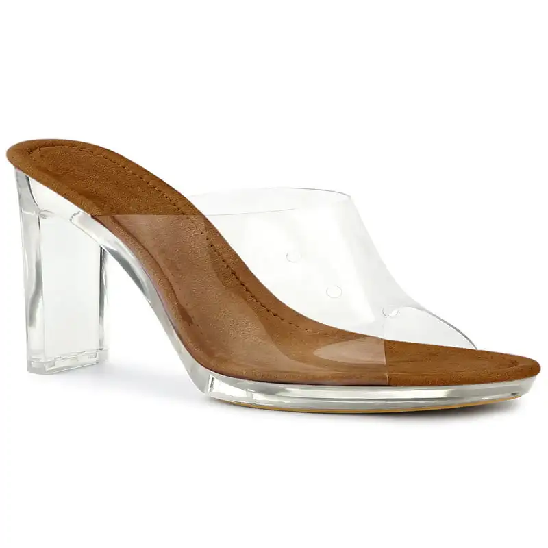 

Women's Clear Platform Block Heeled Slides Sandals