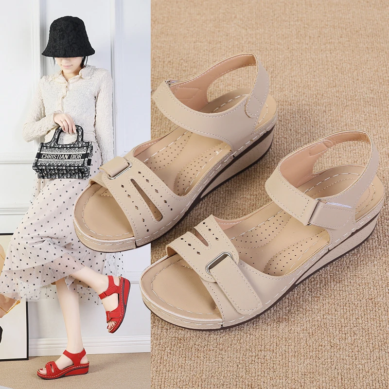 

2022 New Women Sandals Summer Vintage Wedge Women Shoes Affix Buckle Casual Sewing Slide Female Everyday Platform Retro Sandals