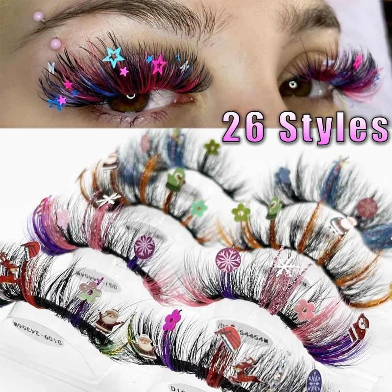 

1 Pair Cute Christmas Eyelashes 3D Mink Lashes Cartoon Snowflake Animal Christmas Party Cosmetic Makeup False Eyelashes Colored