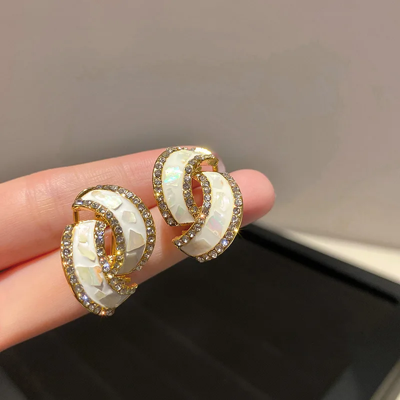 

2023 New Simple Geometric White Zircon Unique Earrings Women's Personality Fashion Earrings Wedding Jewelry Birthday Gifts