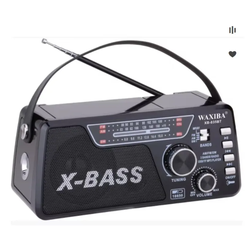 Фото Фонарь-лампа Xb-835Bt Waxiba, недорогой, со съемным литий-ионным аккумулятором, USB, TF, FM, SW, MW радио, с поддержкой USB и TF. №3