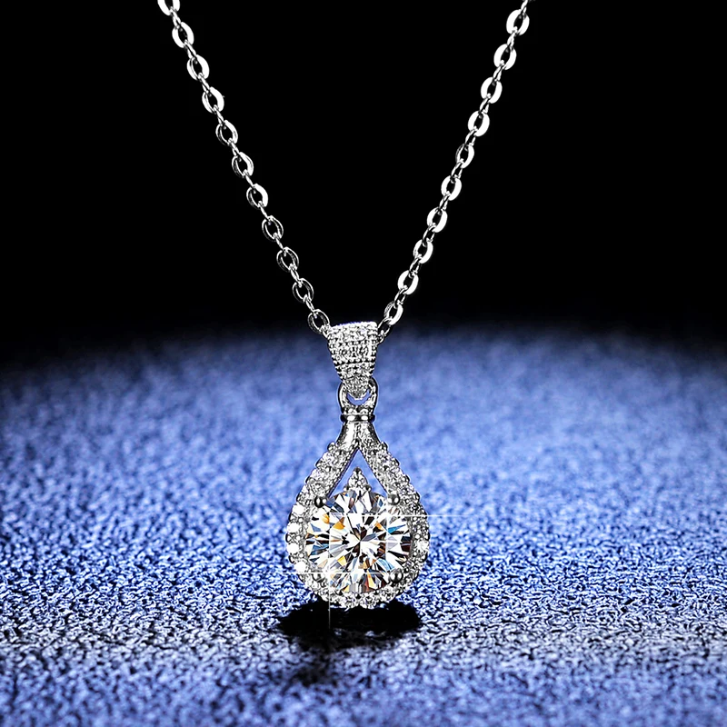 

Necklace For Women VVS D Color Moissanite Classic 925 Silver Round Cut Water Drop Shape Anniversary Party Of Gift Pendent