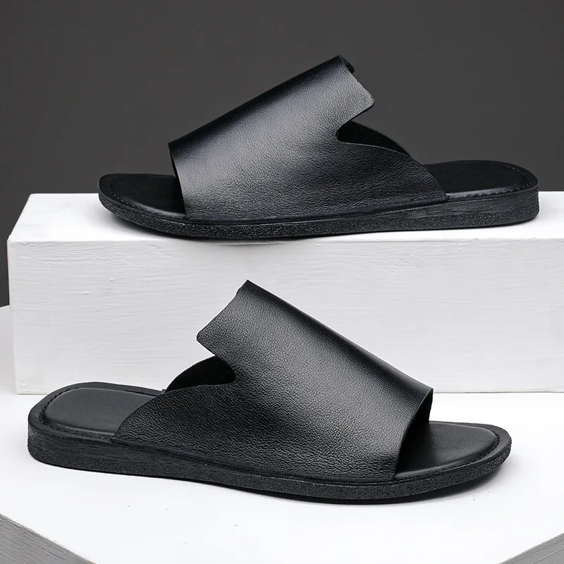 Мужские мягкие кожаные шлепанцы Новинка лета 2024 стильные удобные уличные