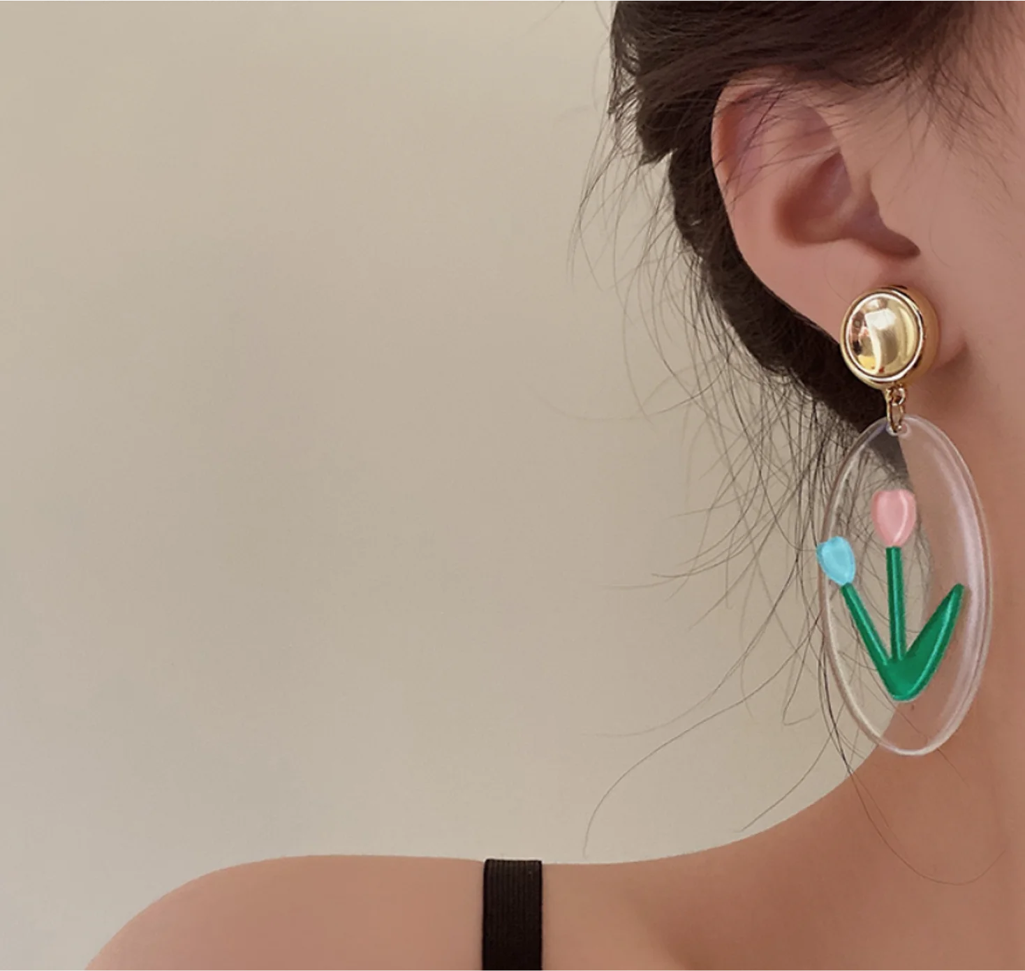 

2022 new S925 silver needle transparent tulip acrylic oval alloy Earrings for women Fashion Jewelry