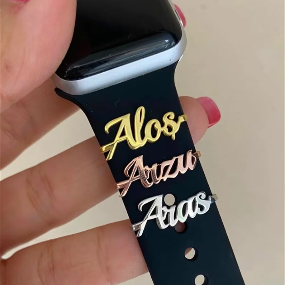 Personalized Name Watch Band Jewelry Customized Silicone Band Name Charm for Smart Watch Tech Watch Band Sport Band Accessory