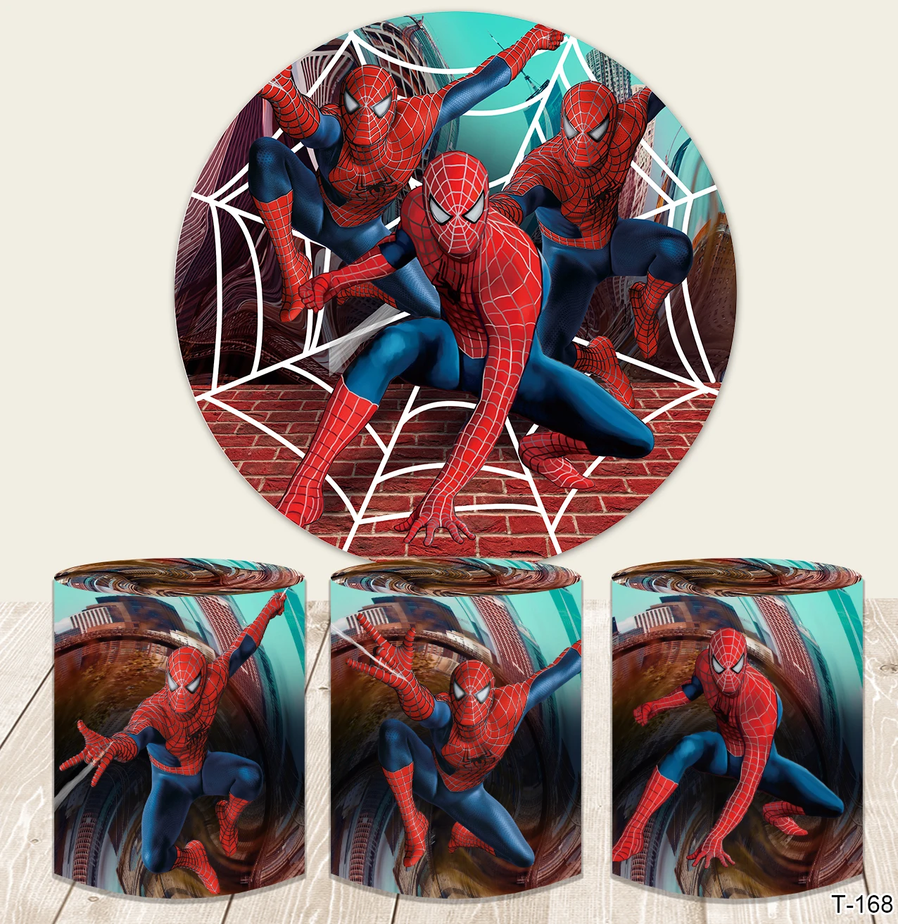 

Disney Spiderman Round Photography Backdrop Superhero Birthday Baby Shower Photo Background Night City Circle Photo Booth Props