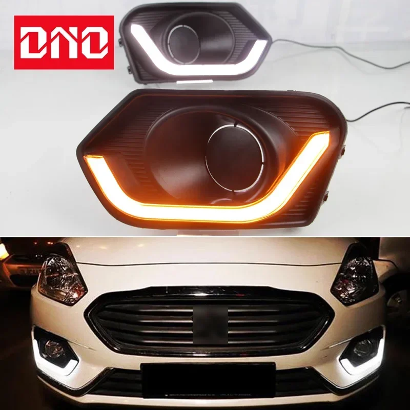 Фото Автомобильные светодиодные DRL 12 В дневные фонари для Suzuki Dzire 2017 2018 2019 желтый указатель поворота дневные ходовые фары авто дальние фары №1