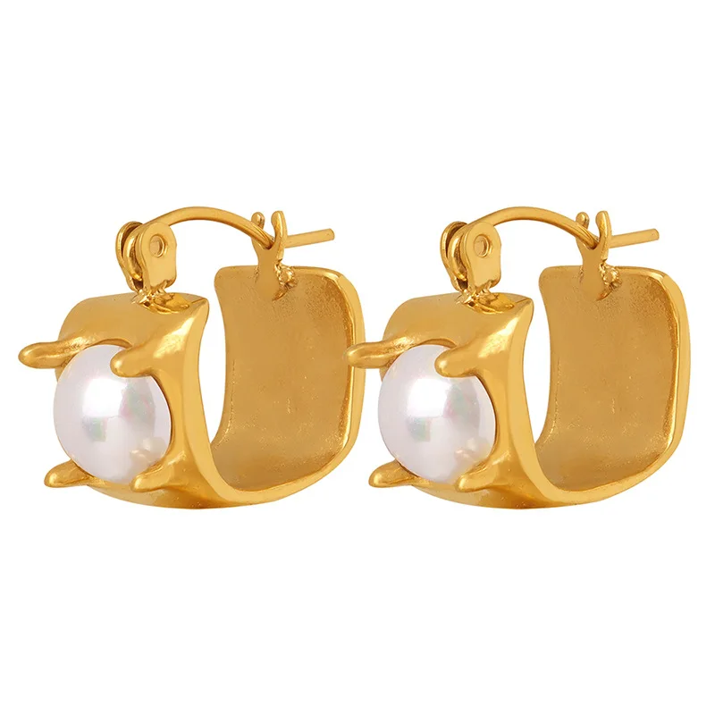 

316L Stainless Steel Light Luxury White Glass Beads U-shaped Earrings For Women Girl New Waterproof Jewelry Gift