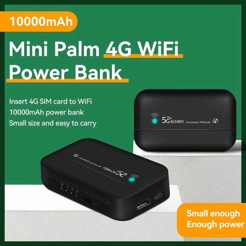 

4G LTE Portable Charger Router 10000mAh Mobile Power Bank Pocket WiFi Mini for Business Office Network for Outdoor Trip Internet