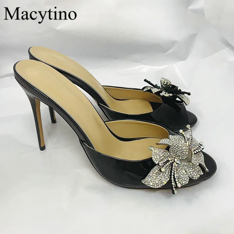 Flowers Gypsophila Design Ladies High Heel Slippers Round Toe Stiletto High Heel Fashion Party High Heel Slippers
