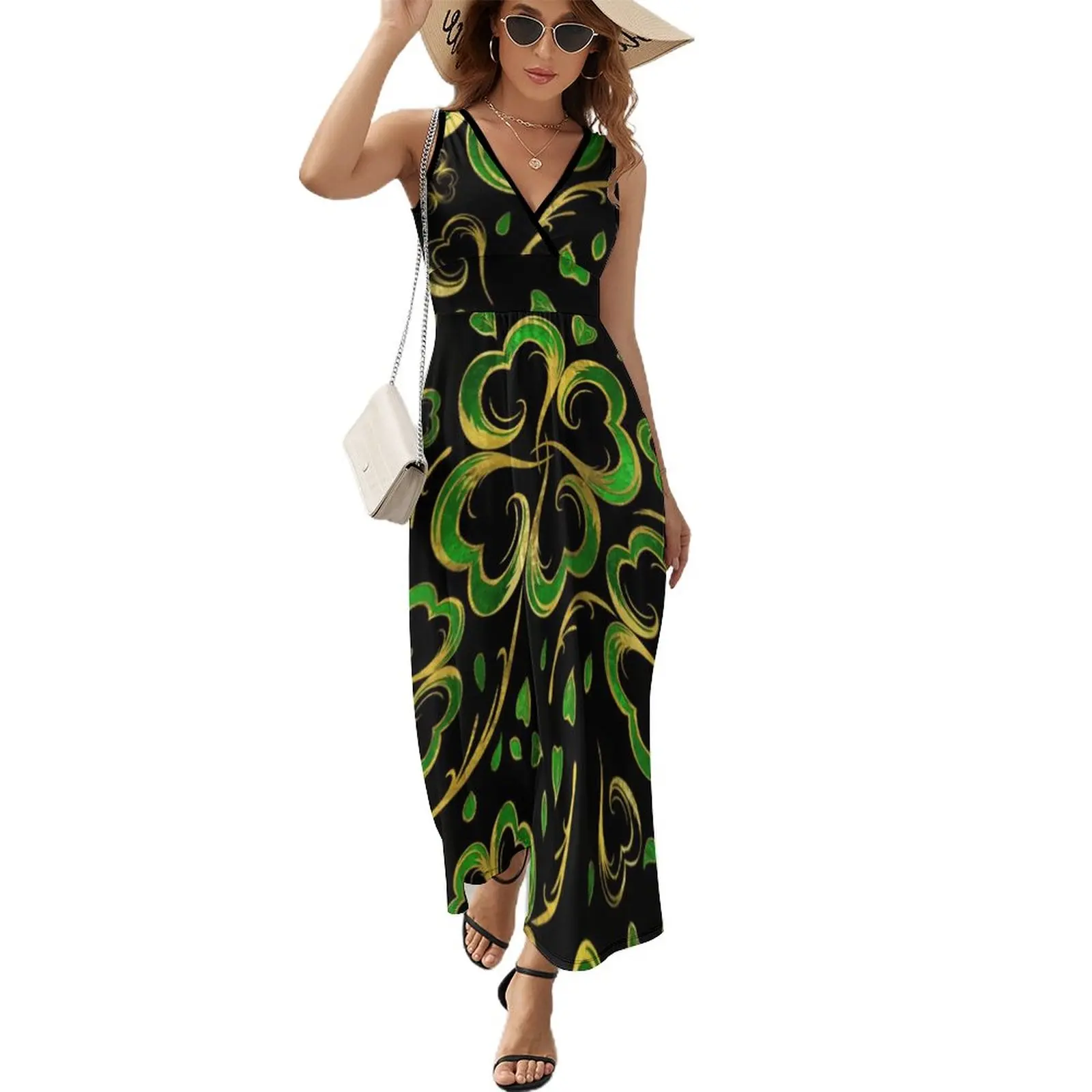 

Irish Shamrock Dress Lucky St Patricks Day Party Maxi Dress V Neck Print Boho Beach Long Dresses Streetwear Oversize Clothing