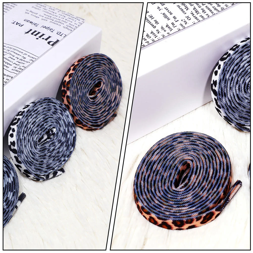 2 Pairs Leopard Lace Polyester Shoelaces Stretchy Sneakers Fat Colorful Printing Casual Tie Wide