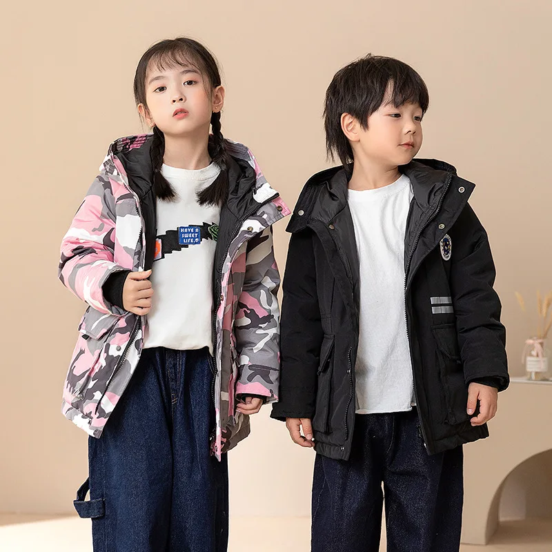 

Детская куртка, пальто для мальчиков, зимняя детская парка, пуховая куртка с хлопковой подкладкой, камуфляжная верхняя одежда для девочек, детская одежда с обеих сторон