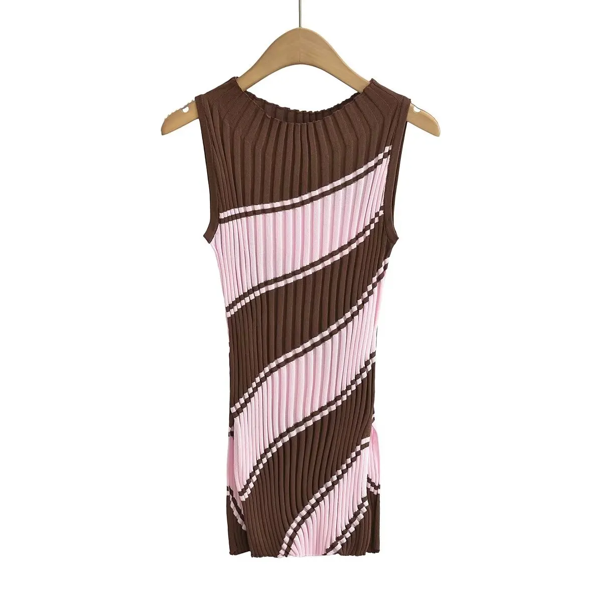 

Women 2023 New Fashion Summer Contrast Pit Slim Thin Sweater Vintage O Neck Sleeveless Female Shirts Chic Tops