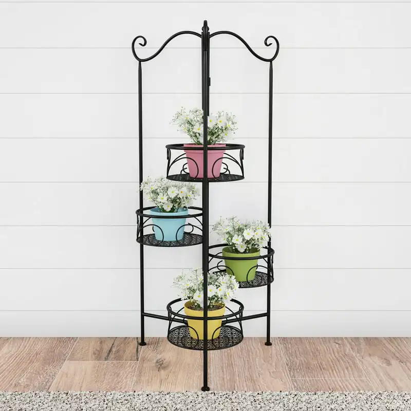 

– 4-Tier Indoor or Outdoor Garden Display with StaggeredShelves by (Black) Flower Pot Base Display Stand Home Garden Patio