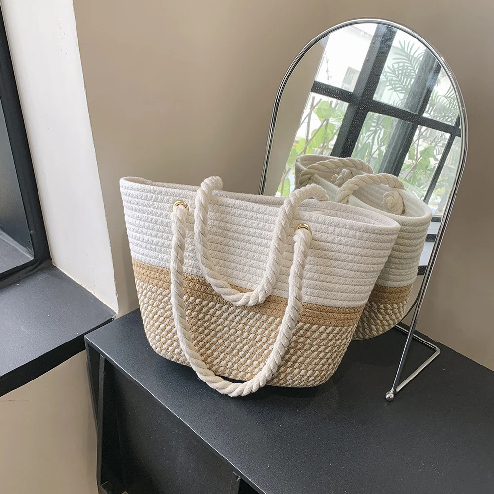 

Weaving Ladies Handbag Large Capacity Women Pillow Crossbody Bag Breathable Durable Scratch Resistant Cotton Rope Daily Leisure