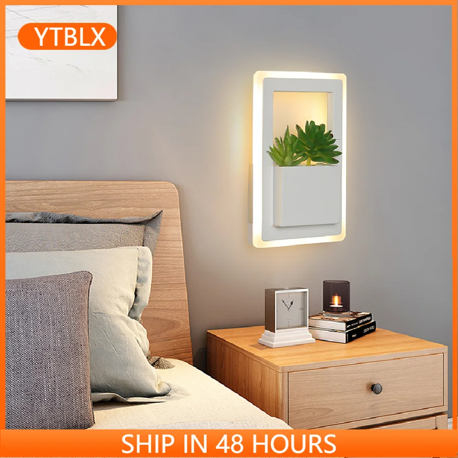 

Современный Креативный светодиодный настенный светильник, лампа для спальни, прикроватный настсветильник светильник с растениями белого ...