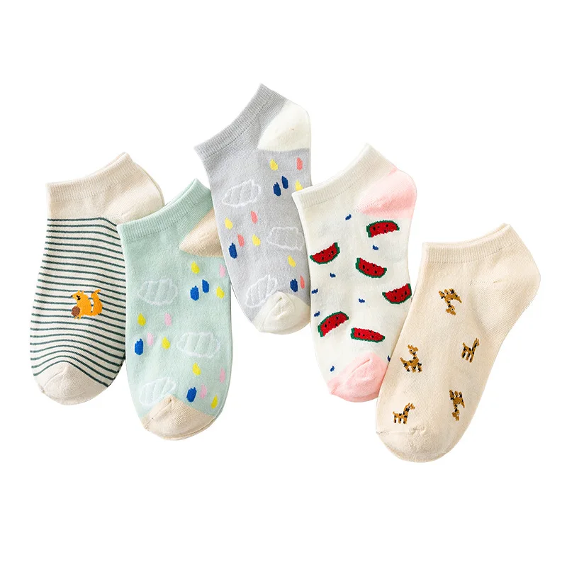 5 Pairs Pack Women Socks Girl Cartoon Bar Bear Lovely Happy Funny Smile Cute Kawaii Boat Ankle Short Cotton Socks носки женские