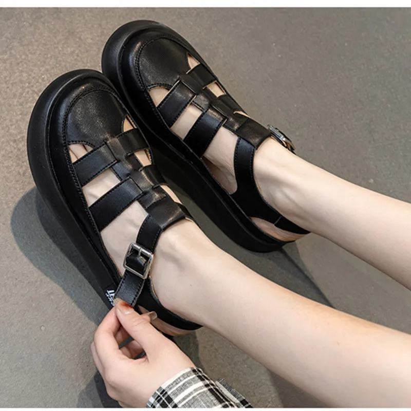 Sandals Women's Genuine Leather 2023 New Flat Sol Openwork Roman Sandals Casual Woven Toe Women's Shoes Designer Sandals