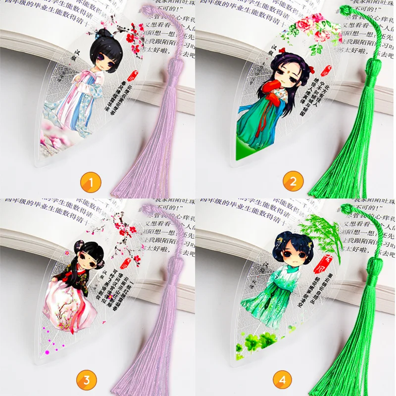 

Archaic Chinese Clothes Girl Bookmarks Pretty Aesthetic Leaf Vein Cartoon Bookmark Gift for Friends Students School Supplies