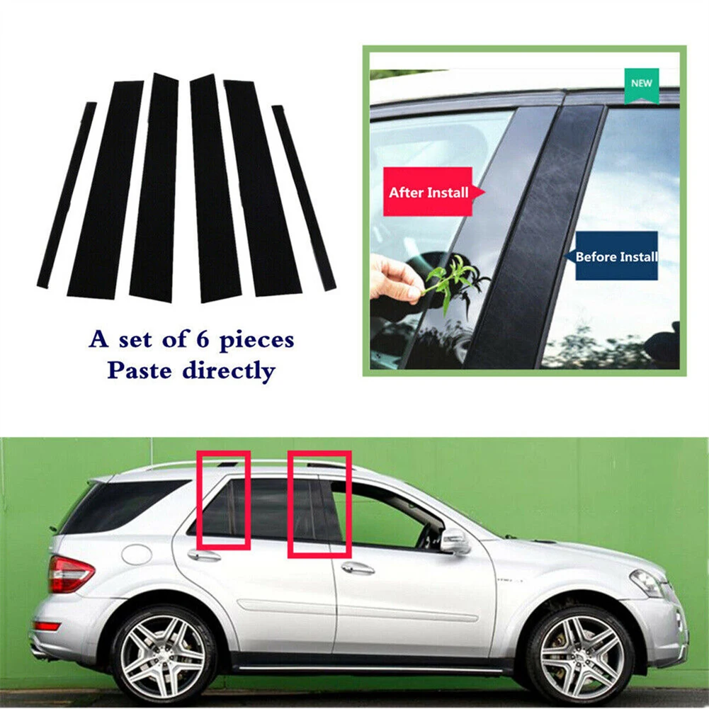 

Left Right Cover Trim Door Pillar 6PCS/set Decorate Glossy Piano Black Polycarbonate For Benz ML350 ML550 W164