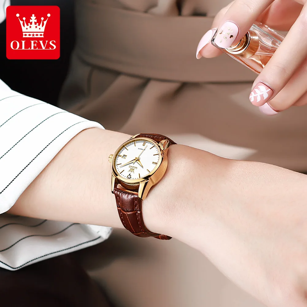 OLEVS 6629 Full-automatic Automatic Mechanical Watch for Women Waterproof Fashion Genuine Leather Strap Women Wristwatches enlarge
