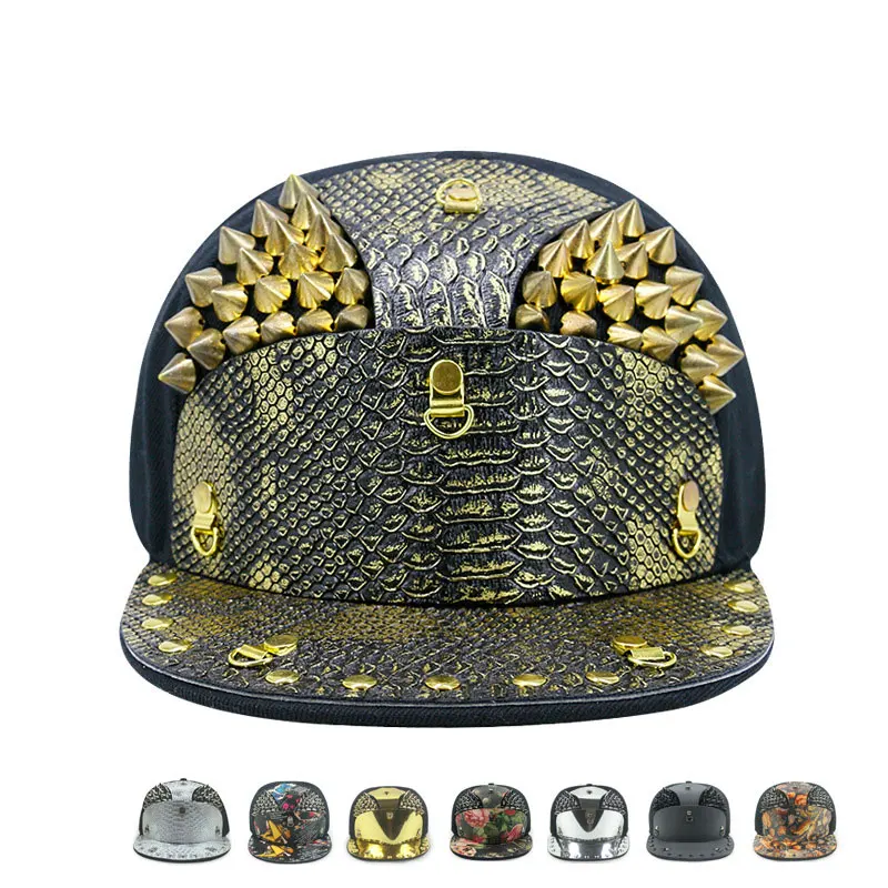 

Hip Hop Caps Punk Style Snakeskin Armor Sharp Nails Flat Hat Male Korean Version of The Hip Outdoor Street Dance Baseball Cap