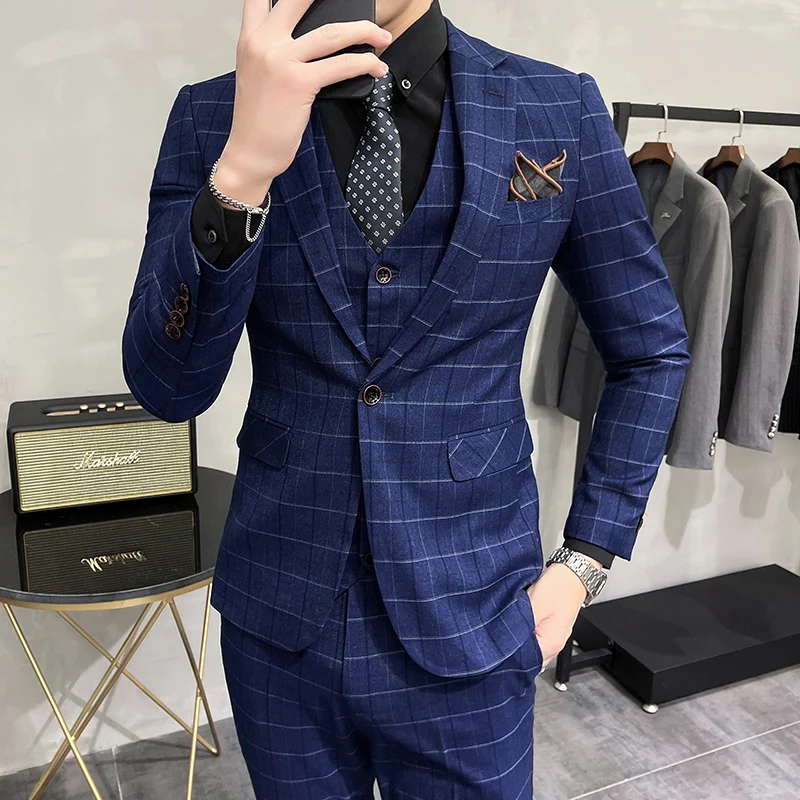 High quality 5XL (Blazer + vest + trousers) men's British style simple business elegant fashion casual suit three-piece suit