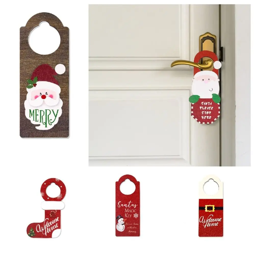 

2Pcs Santa Claus Door Handle Hanging Accessories Wooden Snowman Christmas Door Hanging Atmosphere Decoration