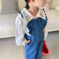 2022 new kids overalls spring summer baby girls denim pants jeans fashion korean childrens long sleeve blousejumpsuit outfits
