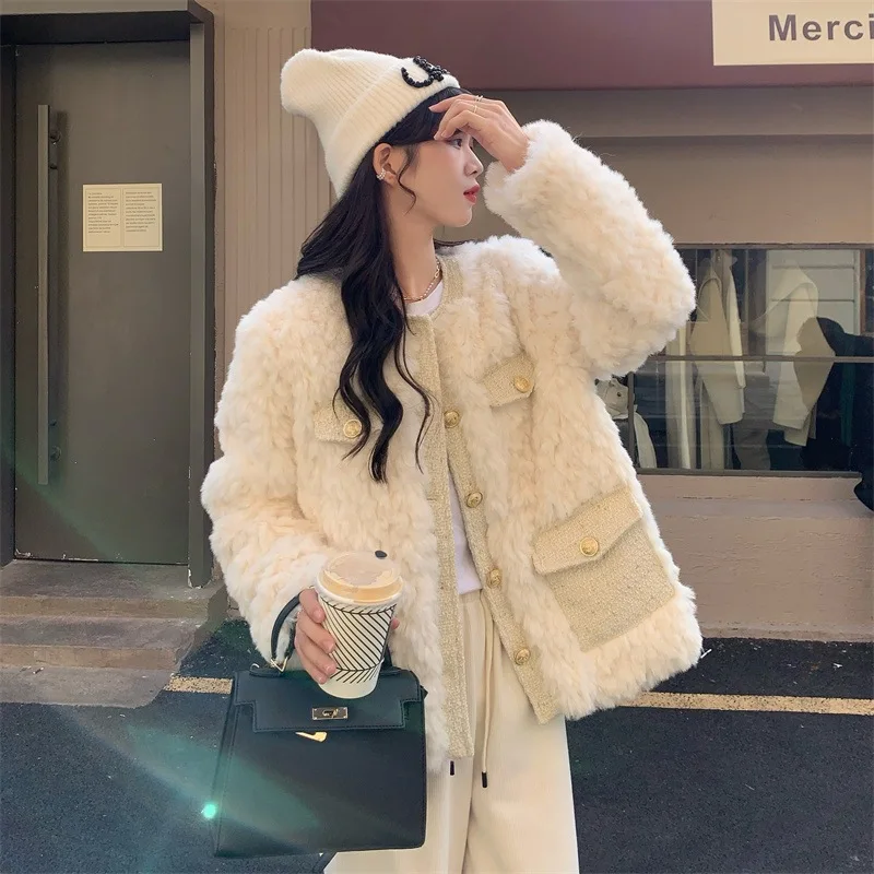 

Lamb Plush Cotton Coat Women's 2022 Winter New Loose Fur Integrated Short Wool Coat
