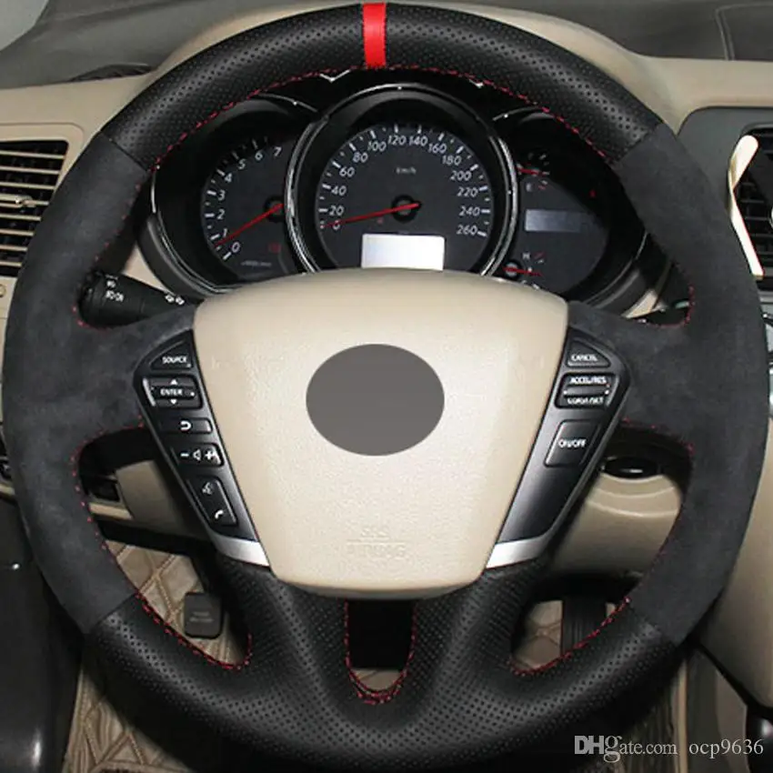 

For Nissan Teana 2008-2012 Murano 2009- 2012 Black Genuine Leather Sude DIY Hand-stitched Car Steering Wheel Cover Interior