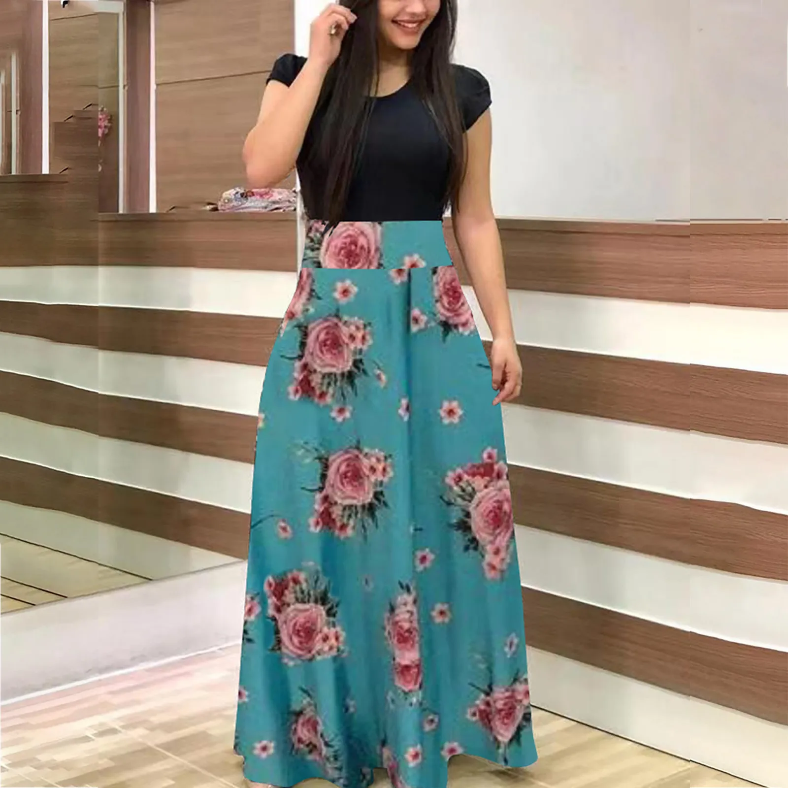 

Prom Dresses Long Evening Elegant Dresses for Women 2022 Party Dress Ladies Short Sleeve Boho Dress with Floral Pattern Beach