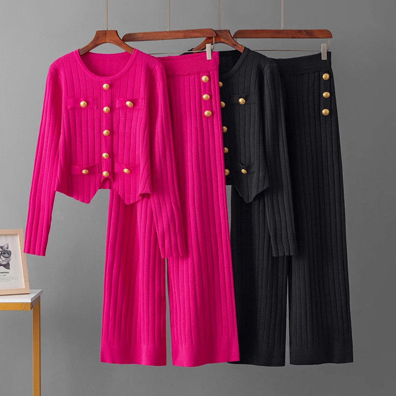 Женский Повседневный Вязаный Комплект Из Двух Предметов Свитер HLBCBG С Пуговицами