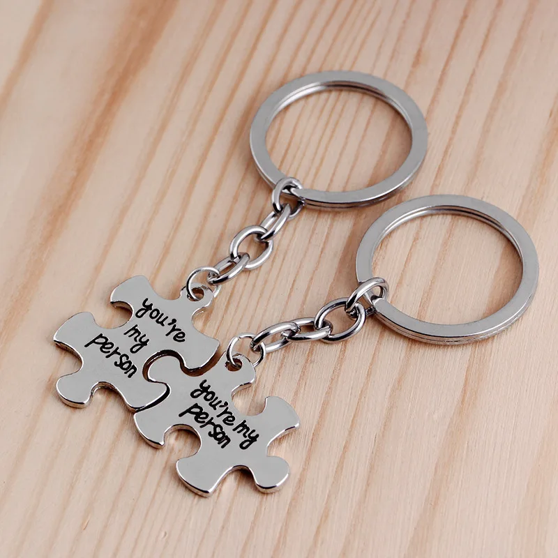 

Fashion Puzzle Couple Keychain 2pcs Set Creative Alloy Lettering Popular Jewelry Keychain Simple Wild Pendant Car Key Ring Gift