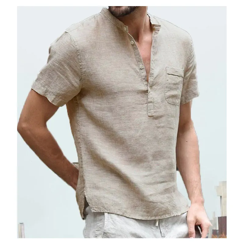 

Men Cotton Linen Shirts Casual Linen Solid Color Tops
